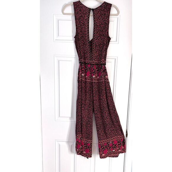 Free People Women's Small Floral Red Black Viscose Wide Leg Jumpsuit One Piece - Picture 11 of 11